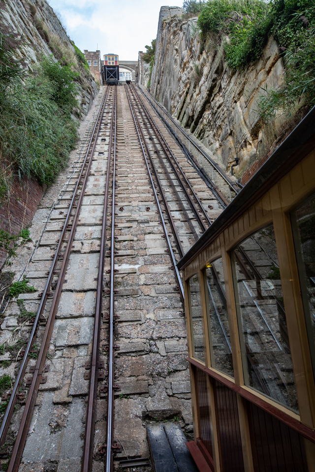 View of the East Hill lift from the platform, going up